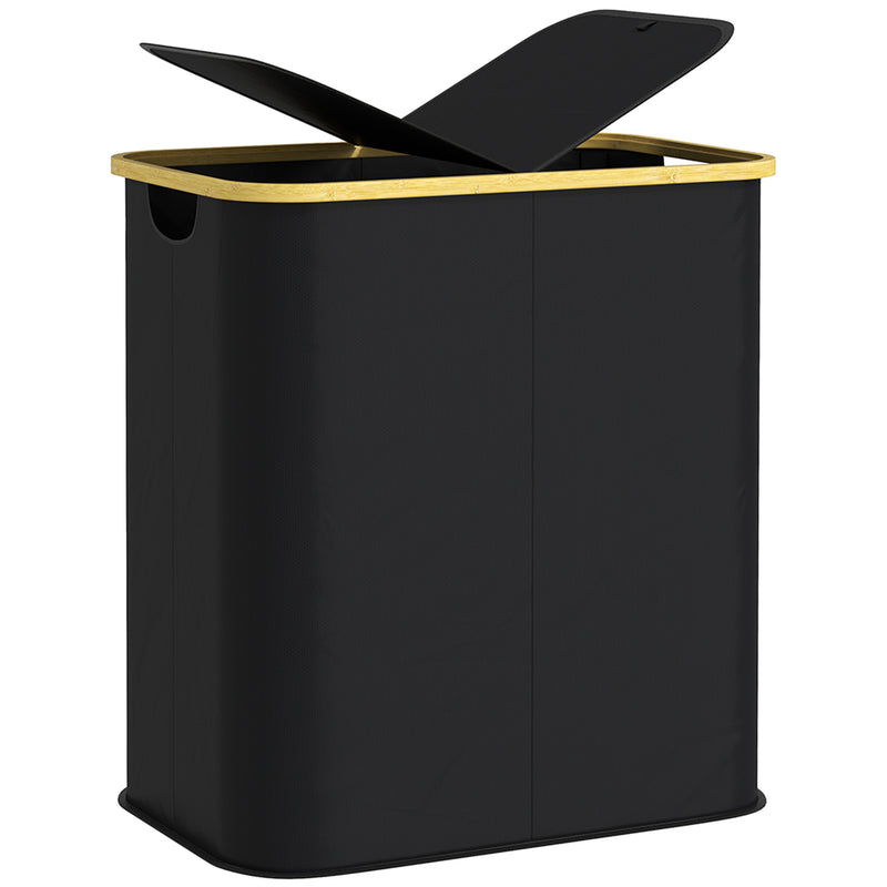 HOMCOM 80L Collapsible Laundry Hamper, Washing Basket for Bathroom, Black