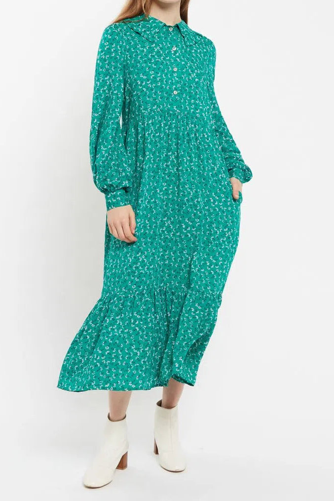 Louche Lif Naive Ditsy Print Tiered Long Sleeve Midi Dress