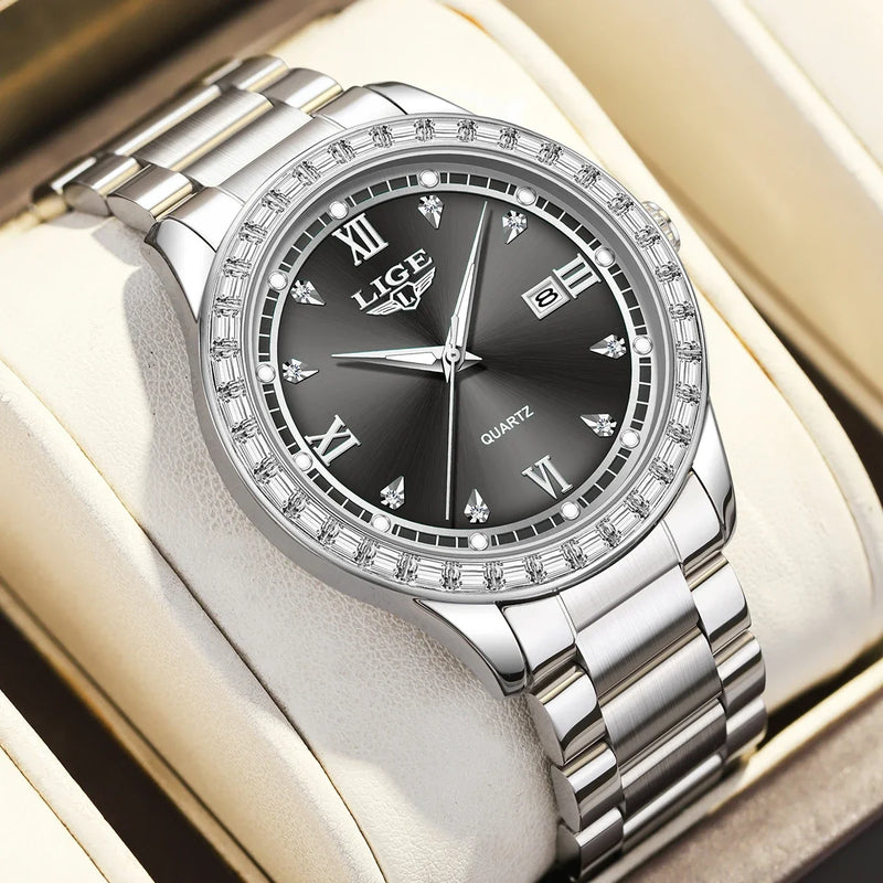 Women’s Elegant Fashion Quartz Watch – Waterproof Luminous Silver Wristwatch