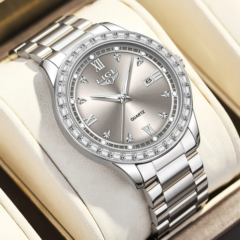 Women’s Elegant Fashion Quartz Watch – Waterproof Luminous Silver Wristwatch