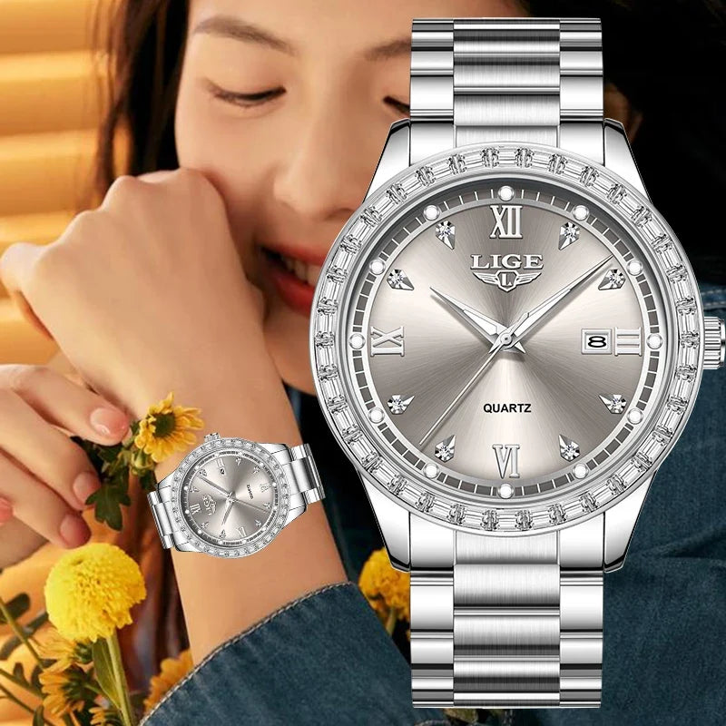 Women’s Elegant Fashion Quartz Watch – Waterproof Luminous Silver Wristwatch