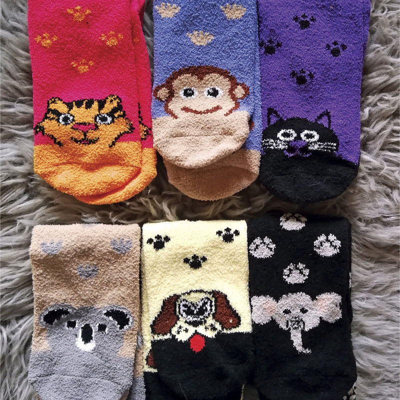 1 Pack Ladies Fluffy Animal Pattern Slipper Socks with Grips