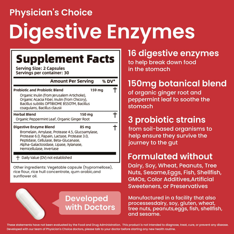 LOUDSAY Digestive Enzymes - Multi Enzymes, Organic Prebiotics & Probiotics for Digestive Health & Gut Health - Meal Time Discomfort Relief & Bloating - Dual Action Approach - 60 CT