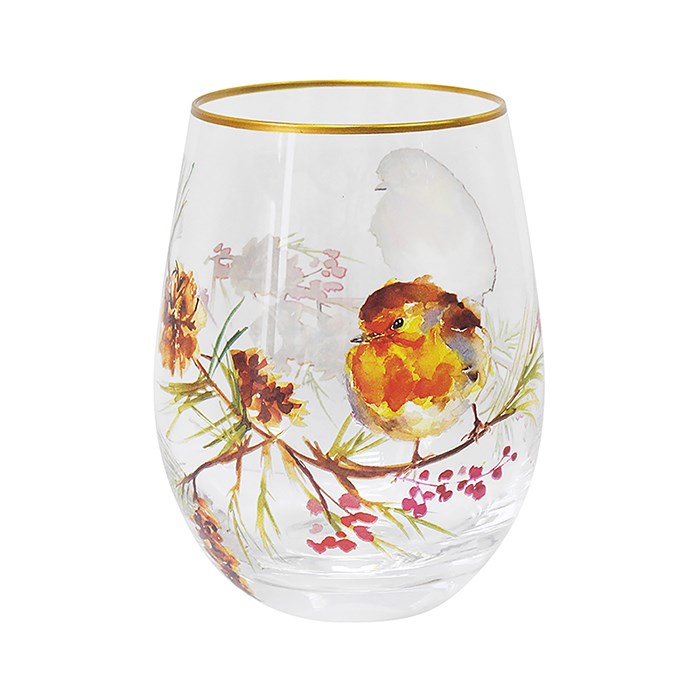 Jennifer Rose Winter Robin Stemless Glass