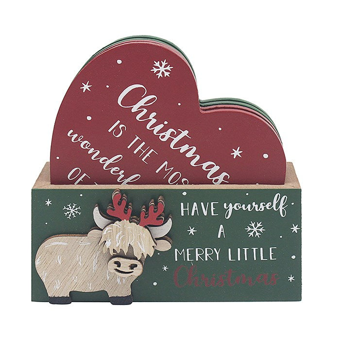Xmas Highland Cow Coasters Set