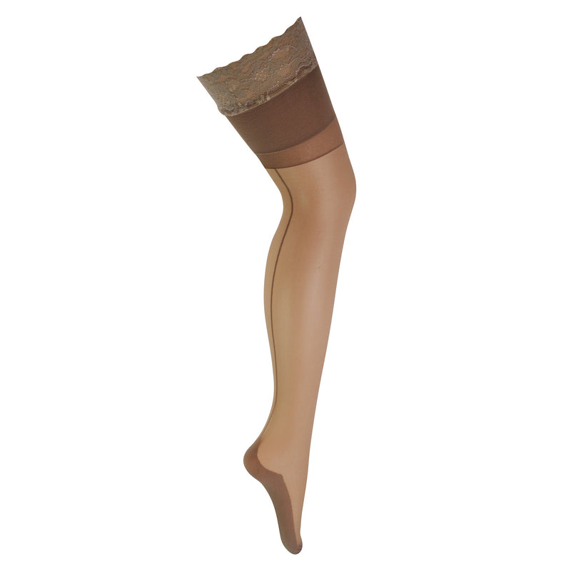 2 Pack Ladies Seamed Stockings with Lace Top