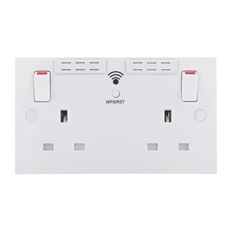 British General Square Edge 13A 2 Gang Switched Socket with Wi-Fi Extender - White