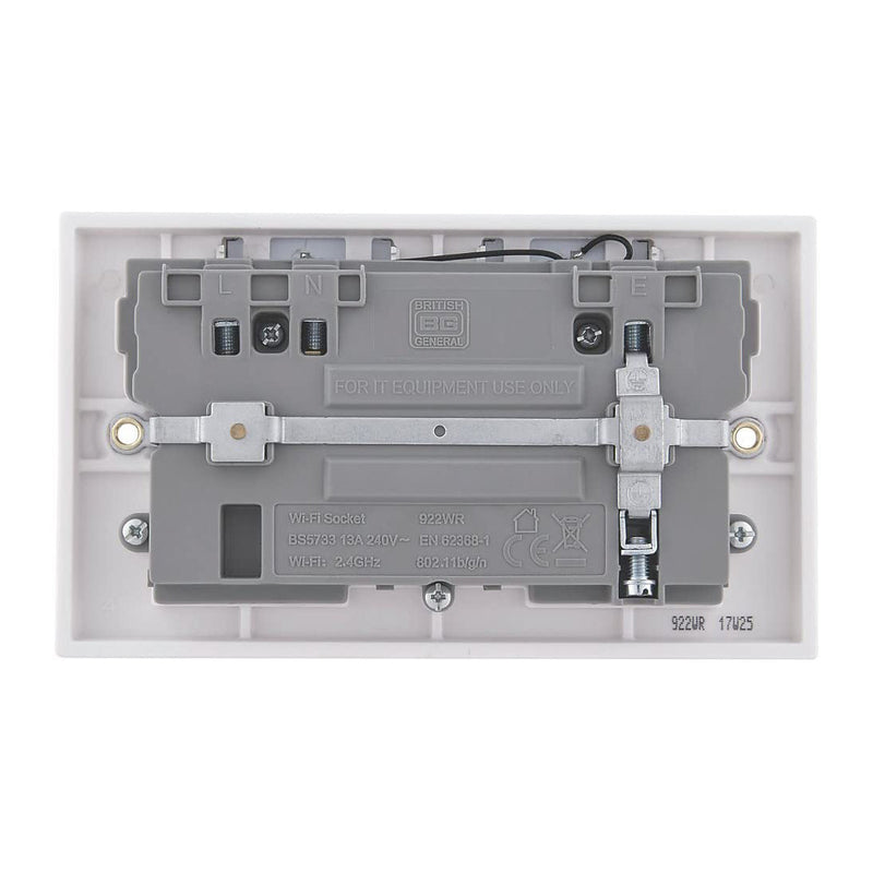 British General Square Edge 13A 2 Gang Switched Socket with Wi-Fi Extender - White