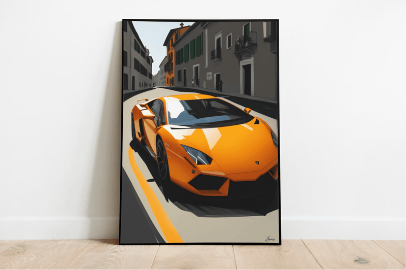 Orange Supercar Art Print | Italian Backdrop