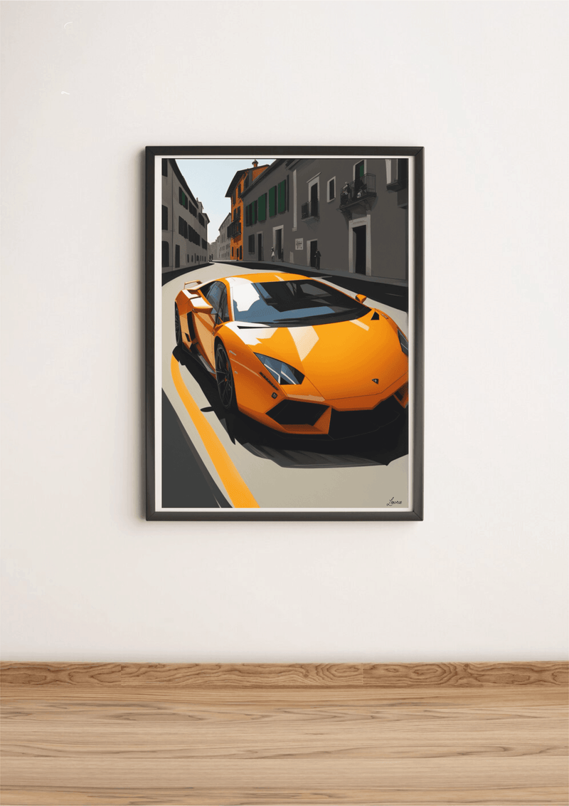 Orange Supercar Art Print | Italian Backdrop