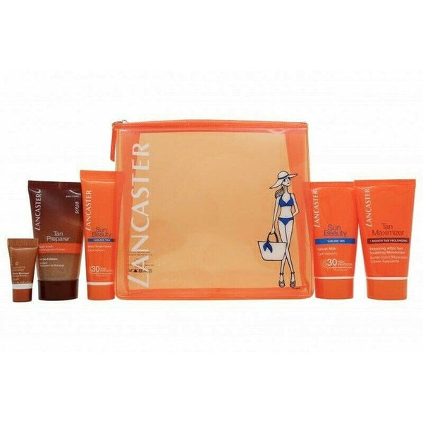 Lancaster Sun Care Gift Set 50ml Velvet Body Milk SPF30 + 50ml  After Sun Tan Maximizer + 3ml Face Bronzer SPF15 + 50ml Pre Tan Exfoliator + 30ml Sun Beauty Velvet Cream SPF30