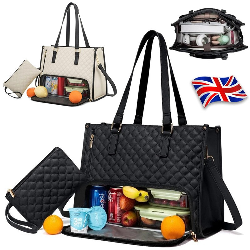 Large Capacity 15.6 Inch Handbag Leather Laptop Insulated Lunch Tote Bag Women