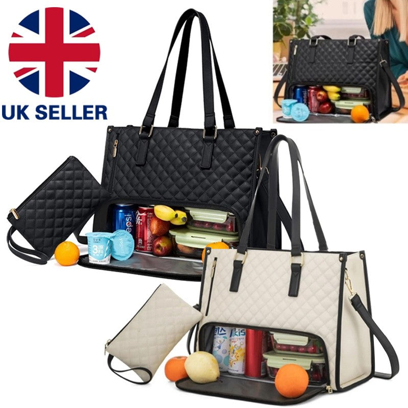 Large Capacity 15.6 Inch Handbag Leather Laptop Insulated Lunch Tote Bag Women