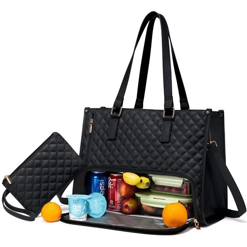 Large Capacity 15.6 Inch Handbag Leather Laptop Insulated Lunch Tote Bag Women