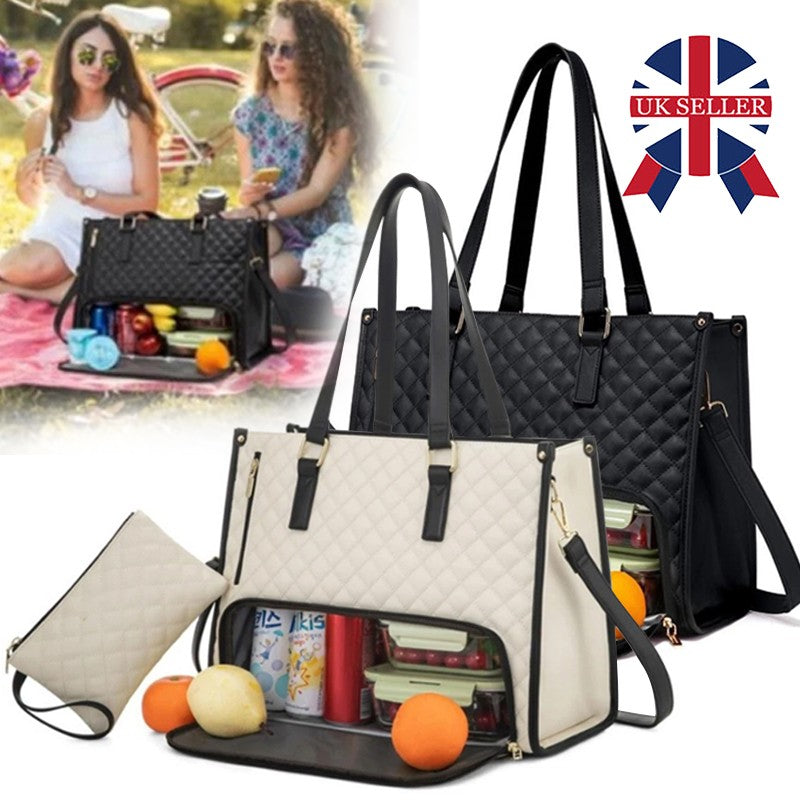 Large Capacity 15.6 Inch Handbag Leather Laptop Insulated Lunch Tote Bag Women