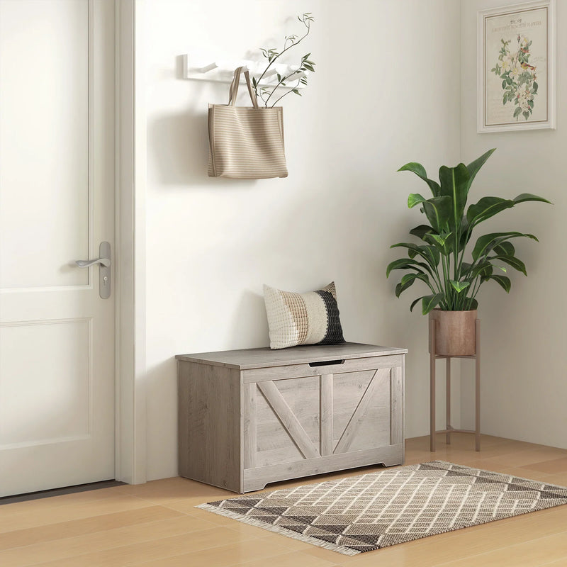 80cm Storage Trunk Ottoman Seat Grey Wooden Chest with Safety Hinges Home Large