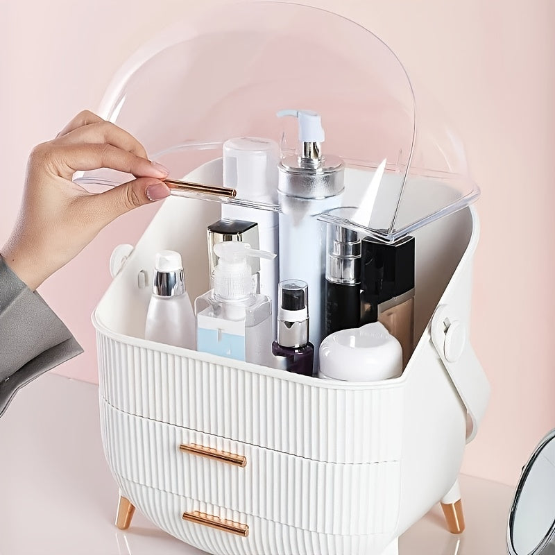 Large-Capacity Makeup Organizer - Waterproof Dustproof Cosmetic Storage Box with Cover & Drawer