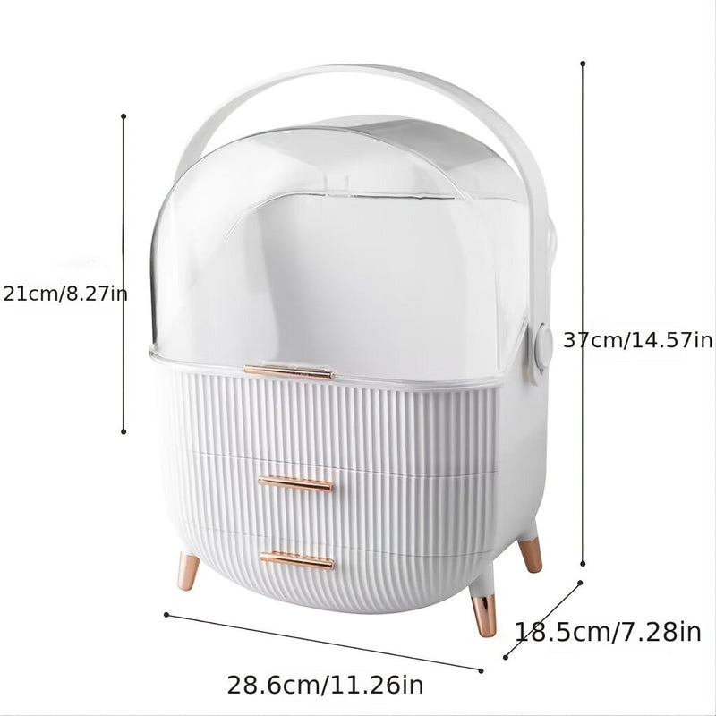 Large-Capacity Makeup Organizer - Waterproof Dustproof Cosmetic Storage Box with Cover & Drawer