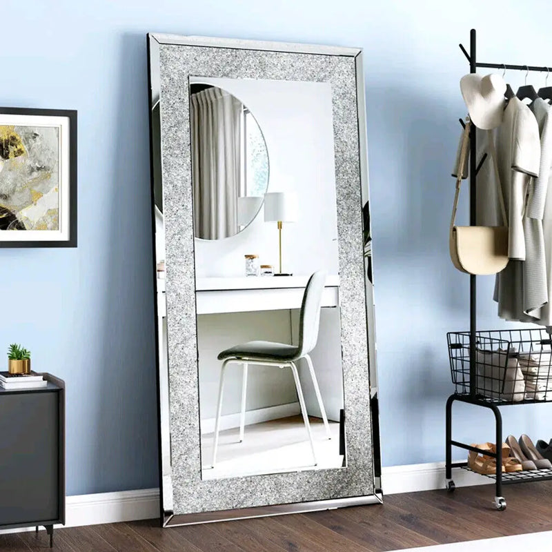 Large Luxury Silver Sparkly Crystal Rhinestone Diamond Vanity Mirror Wall Mounted