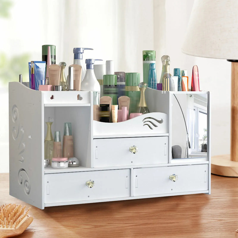 Large White Makeup Organiser Cosmetic & Jewellery Storage Box Drawers Dressing Table