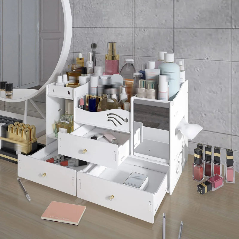 Large White Makeup Organiser Cosmetic & Jewellery Storage Box Drawers Dressing Table