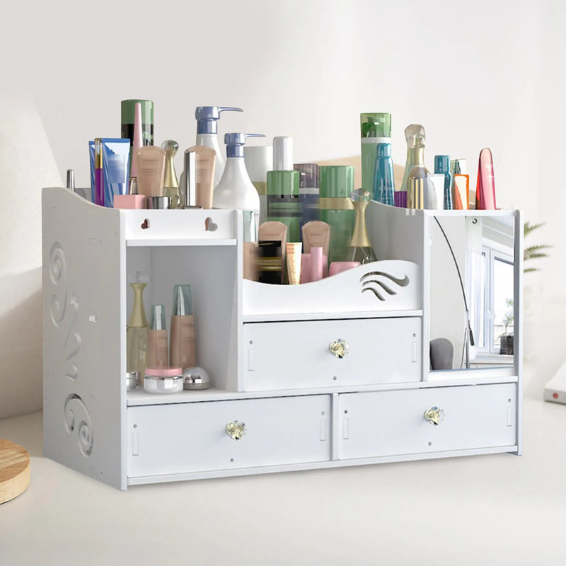 Large White Makeup Organiser Cosmetic & Jewellery Storage Box Drawers Dressing Table