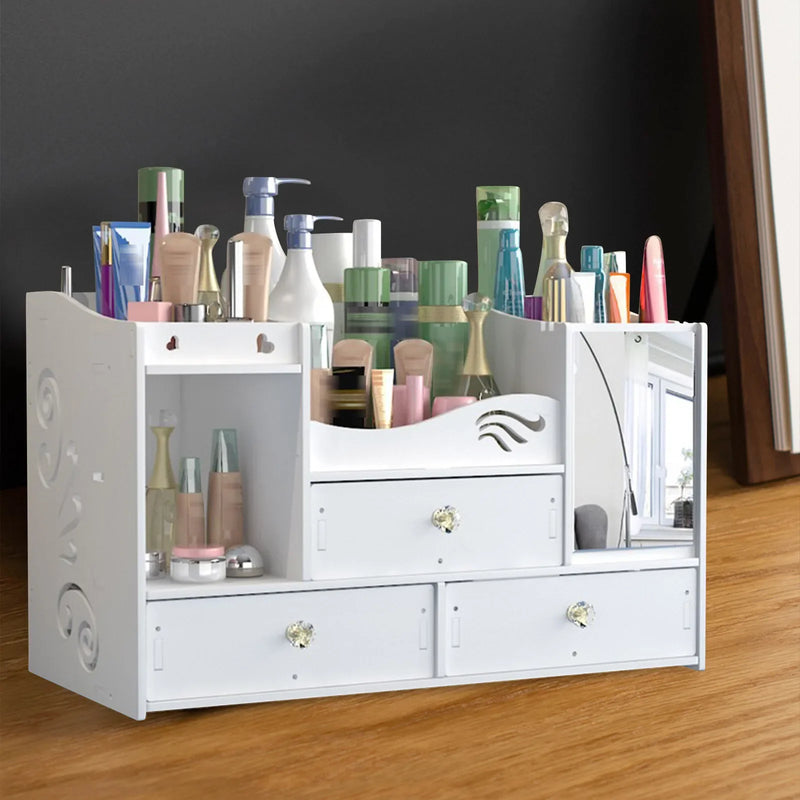 Large White Makeup Organiser Cosmetic & Jewellery Storage Box Drawers Dressing Table