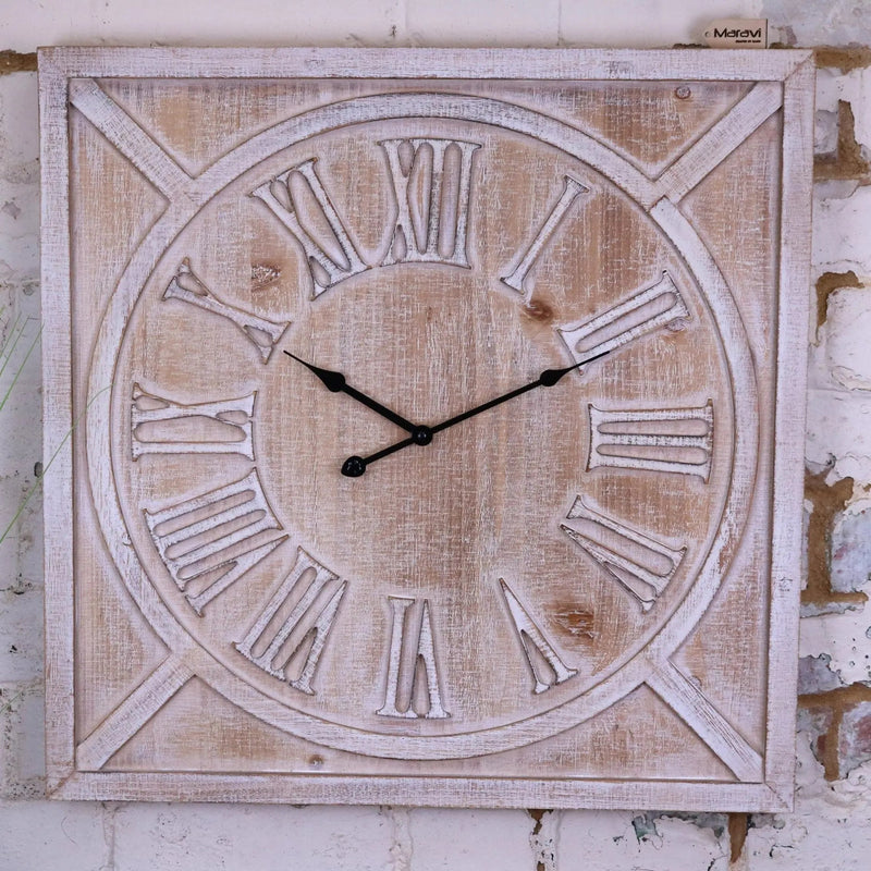 Large Square Wooden Clock 60cm 2 Colours