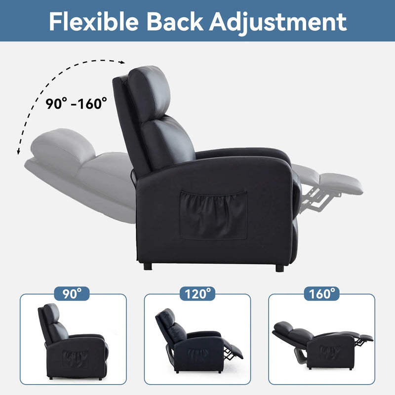 Leather Recliner Chair with Adjustable Leg Rest – Home Armchair Seat Side Pocket