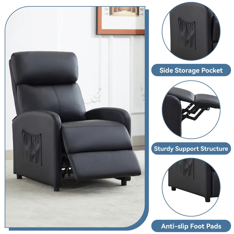 Leather Recliner Chair with Adjustable Leg Rest – Home Armchair Seat Side Pocket