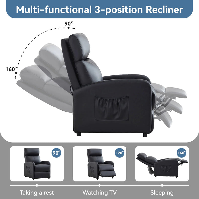 Leather Recliner Chair with Adjustable Leg Rest – Home Armchair Seat Side Pocket