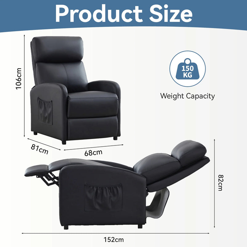 Leather Recliner Chair with Adjustable Leg Rest – Home Armchair Seat Side Pocket