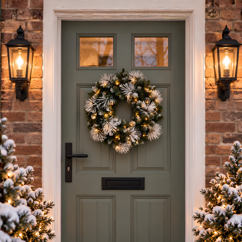 65cm Luxury Christmas Door Wreath with 50 Warm White LED Lights