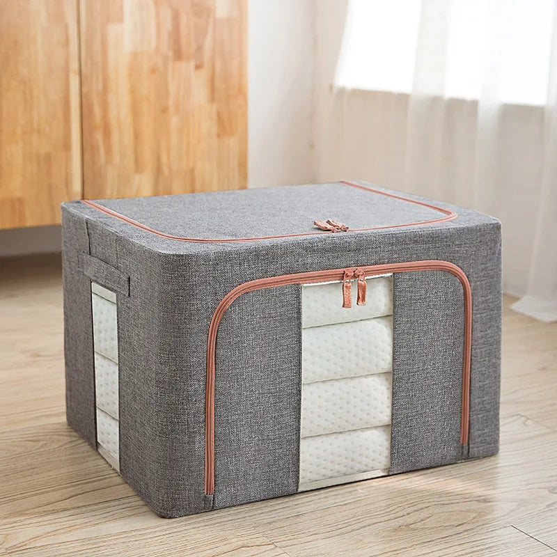 Light Blue Large Capacity Clothes Storage Box – Foldable with Steel Frame 24L