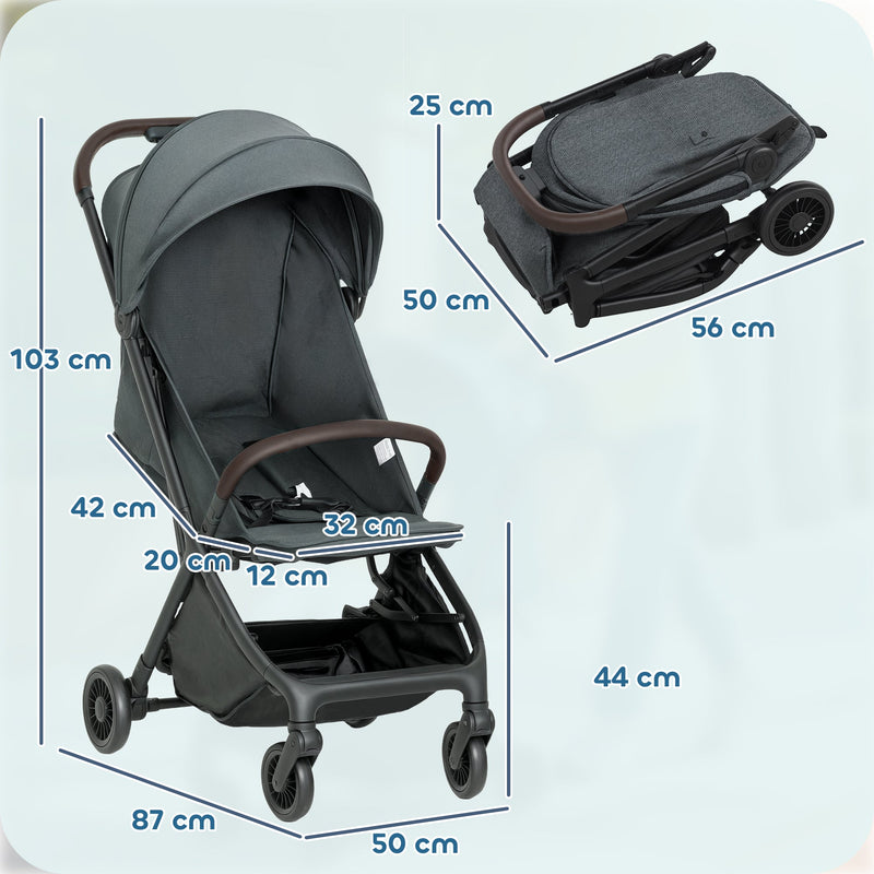 Lightweight Ultra Compact Foldable Baby Stroller Pushchair with Canopy Grey