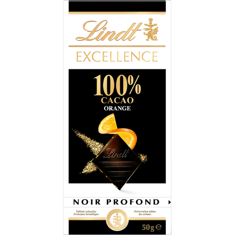 Lindt Excellence | Orange 100% Cacao Dark Chocolate | 50g Bar