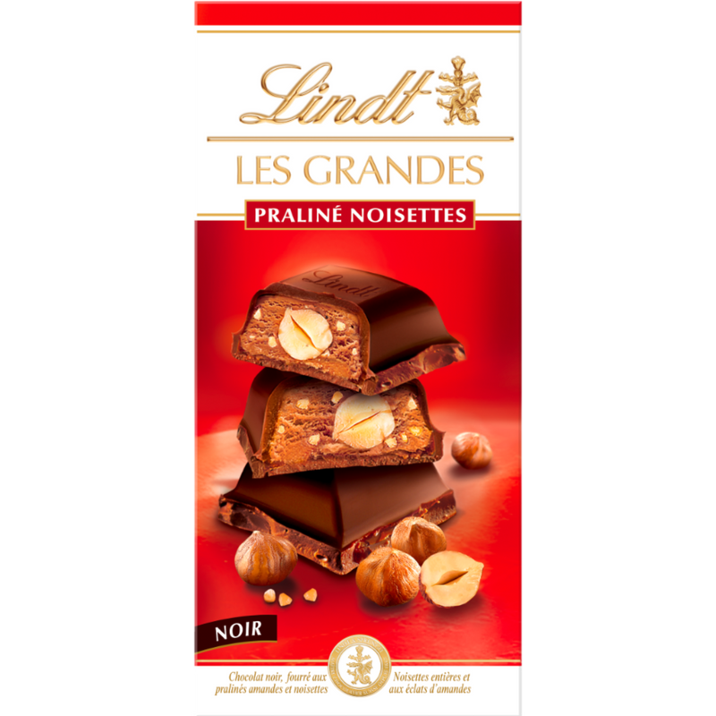 Lindt Les Grandes | Hazelnut Dark Chocolate | 225g Bar | BB End June 26