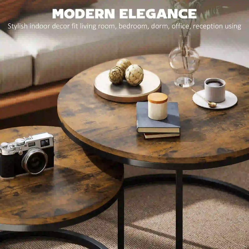 Nest of 2 Tables Wood Effect | Stacking Side Tables | Living Room Coffee Table Set