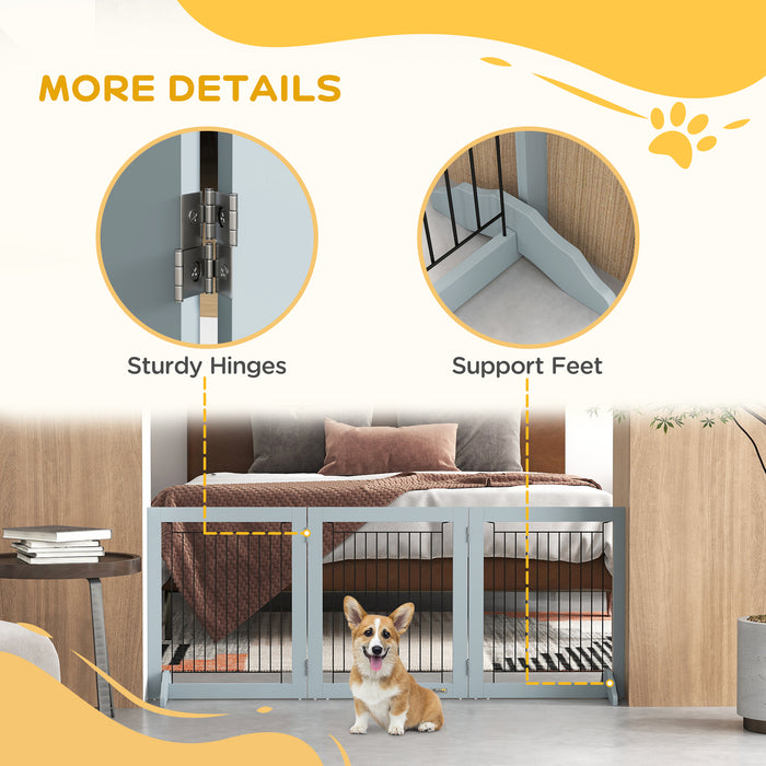 PawHut Foldable Wooden Pet Gate w/ 3 Panels 2 Support Feet for Small Dogs