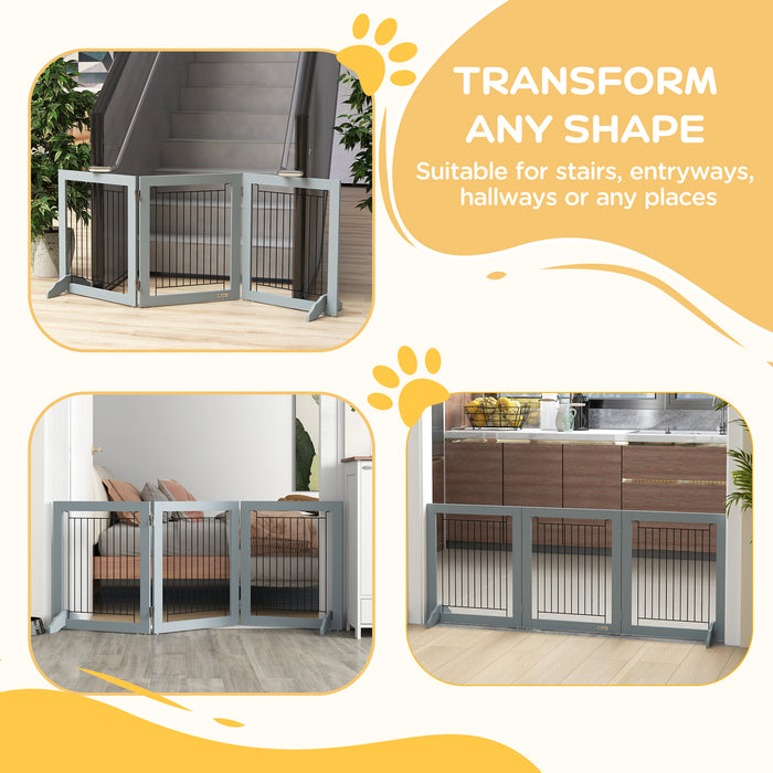 PawHut Foldable Wooden Pet Gate w/ 3 Panels 2 Support Feet for Small Dogs