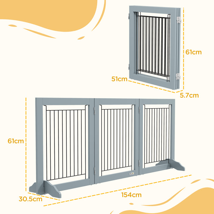 PawHut Foldable Wooden Pet Gate w/ 3 Panels 2 Support Feet for Small Dogs