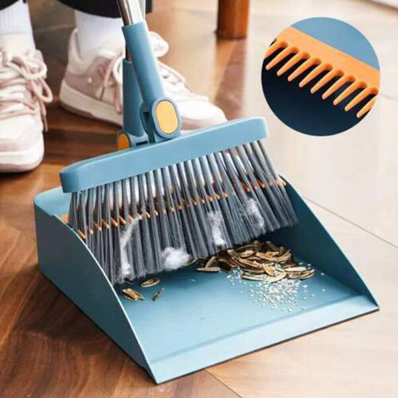 Long Handle Dustpan and Brush Set Strong Metal Handle Broom Sweeper Rotating