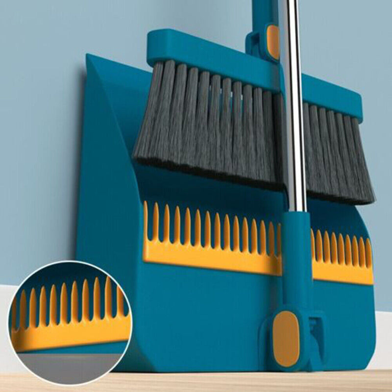 Long Handle Dustpan and Brush Set Strong Metal Handle Broom Sweeper Rotating