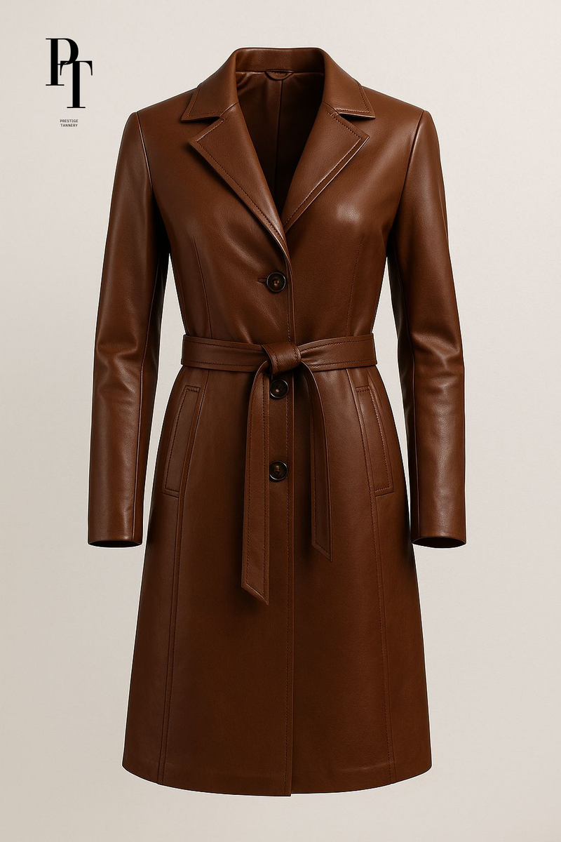 Prestige Tannery Brown Leather Trench Coat