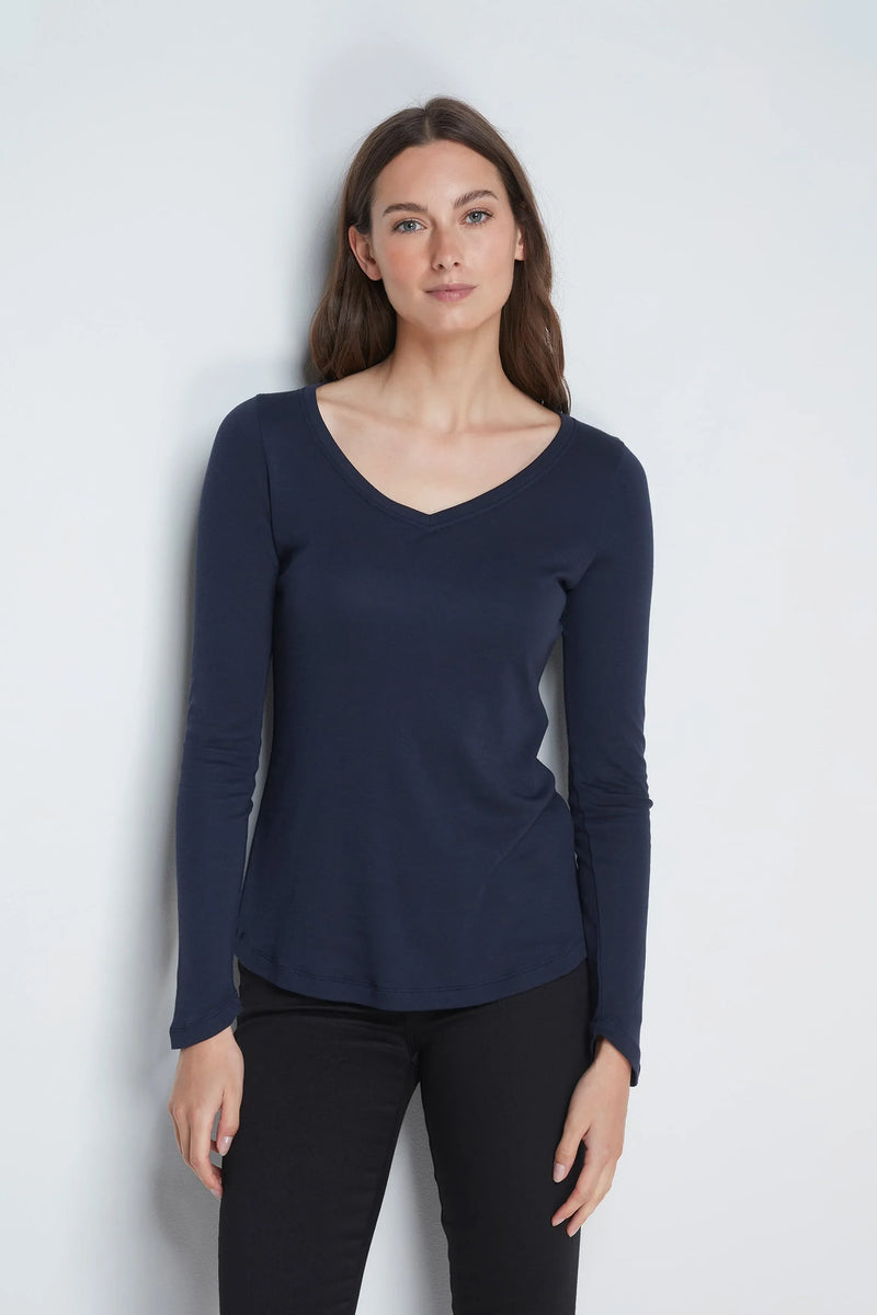 Long Sleeve V Neck Cotton Modal T-shirt