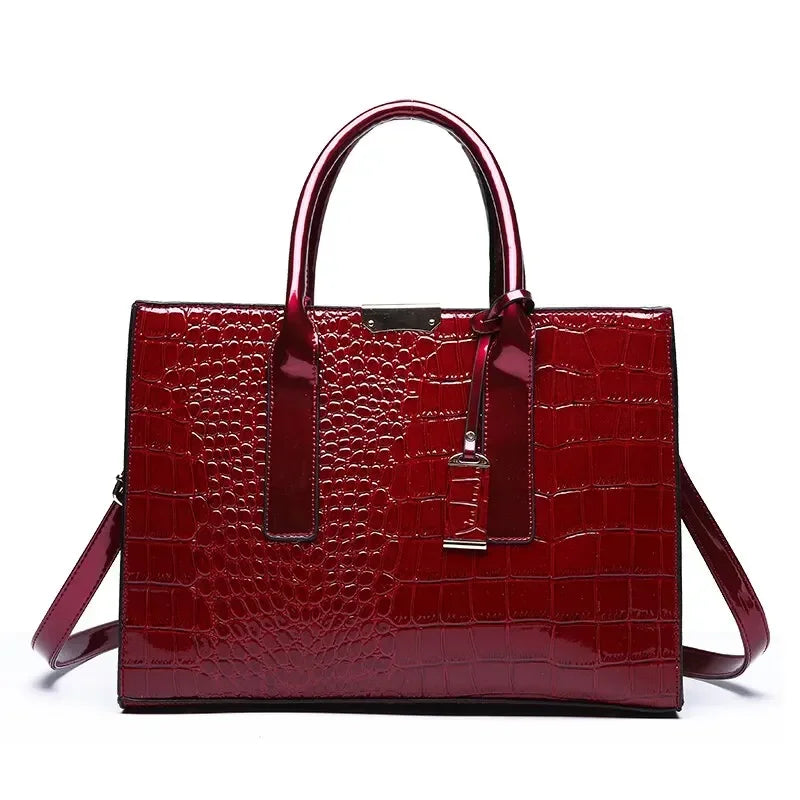 Luxury Crocodile Pattern Women's Handbag - Large Tote Bag Leather Shoulder Bag