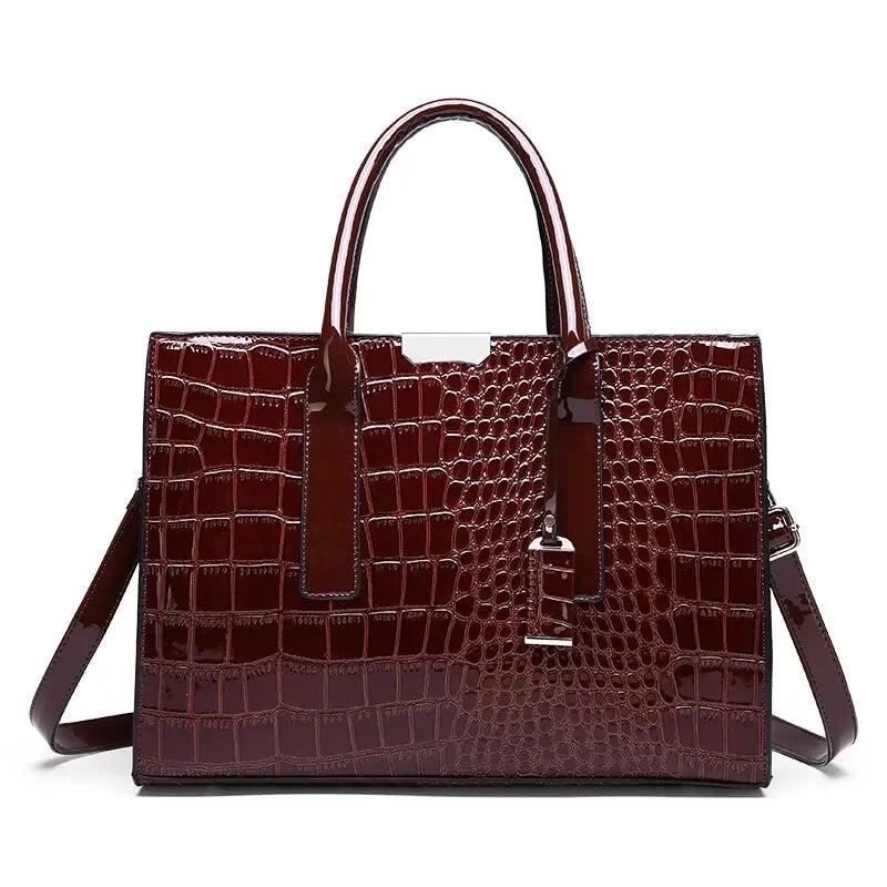 Luxury Crocodile Pattern Women's Handbag - Large Tote Bag Leather Shoulder Bag