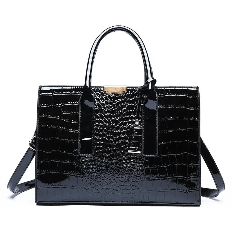 Luxury Crocodile Pattern Women's Handbag - Large Tote Bag Leather Shoulder Bag