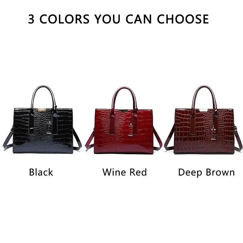 Luxury Crocodile Pattern Women's Handbag - Large Tote Bag Leather Shoulder Bag