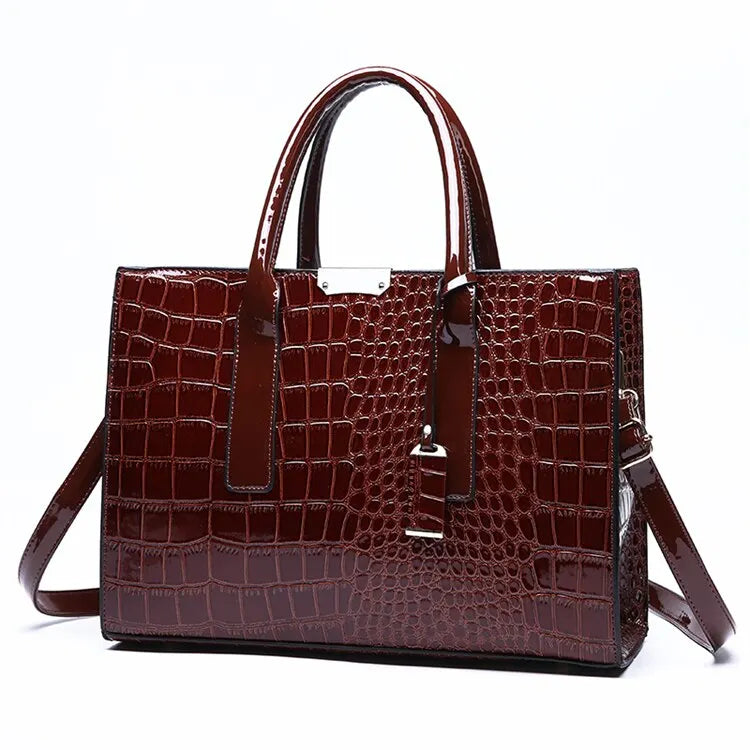 Luxury Crocodile Pattern Women's Handbag - Large Tote Bag Leather Shoulder Bag